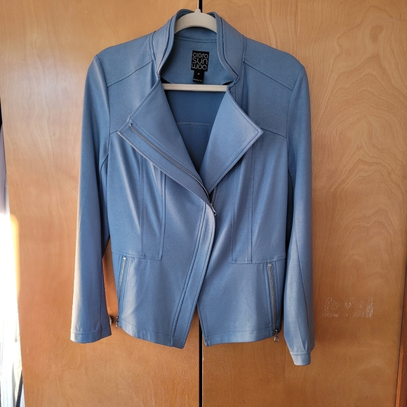 CLARA SUNWOO Liquid Leather Light Blue Jacket Size M - Picture 5 of 5